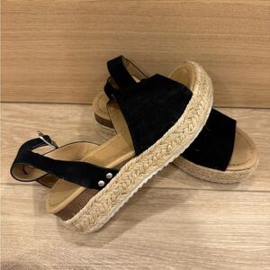 Black Espadrille Platform Sandals for Women